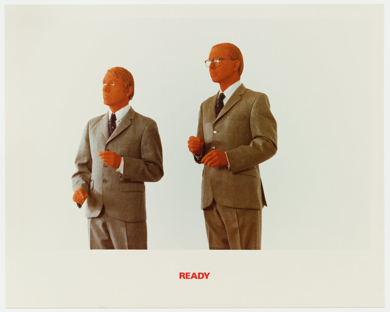 Gilbert & George. The Red Sculpture Album. 1975. Artist’s book of 11 chromogenic color prints with text, 15 3/16 x 19 7/8″ (38.5 x 50.5 cm).